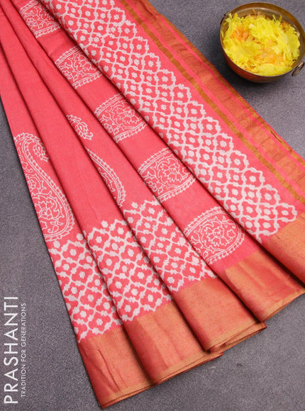 Bhagalpuri saree peach shade with paisley butta prints and zari woven border - {{ collection.title }} by Prashanti Sarees