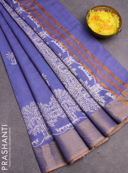 Bhagalpuri saree blue shade with butta prints and zari woven border - {{ collection.title }} by Prashanti Sarees