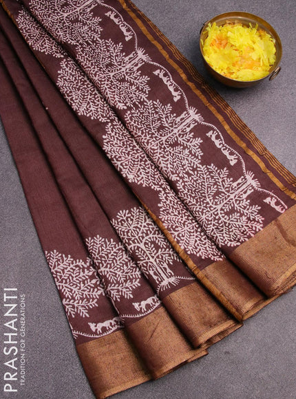 Bhagalpuri saree coffee brown with butta prints and zari woven border - {{ collection.title }} by Prashanti Sarees