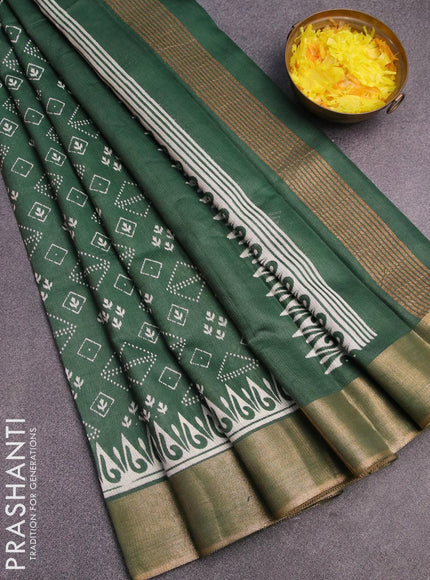 Bhagalpuri saree dark green with allover prints and zari woven border - {{ collection.title }} by Prashanti Sarees