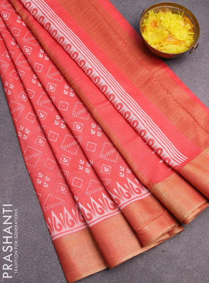 Bhagalpuri saree peach shade with allover prints and zari woven border - {{ collection.title }} by Prashanti Sarees