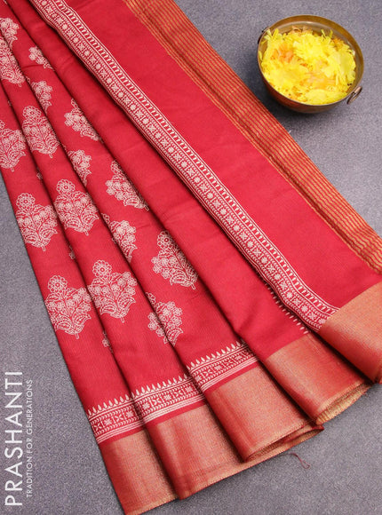 Bhagalpuri saree red with allover floral butta prints and zari woven border - {{ collection.title }} by Prashanti Sarees