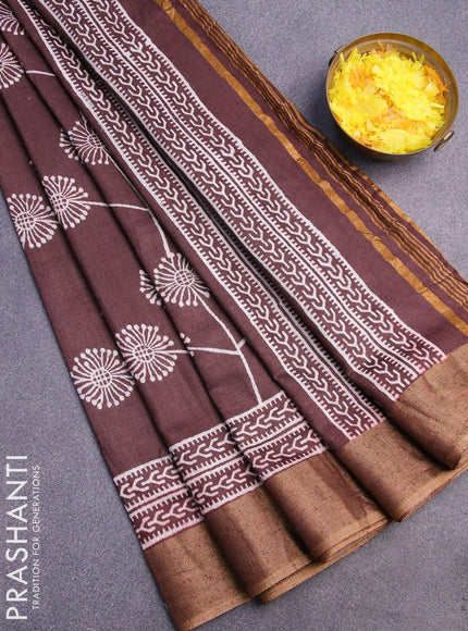 Bhagalpuri saree coffee brown with butta prints and zari woven border - {{ collection.title }} by Prashanti Sarees