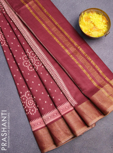 Bhagalpuri saree deep maroon with allover bandhani prints and zari woven border - {{ collection.title }} by Prashanti Sarees