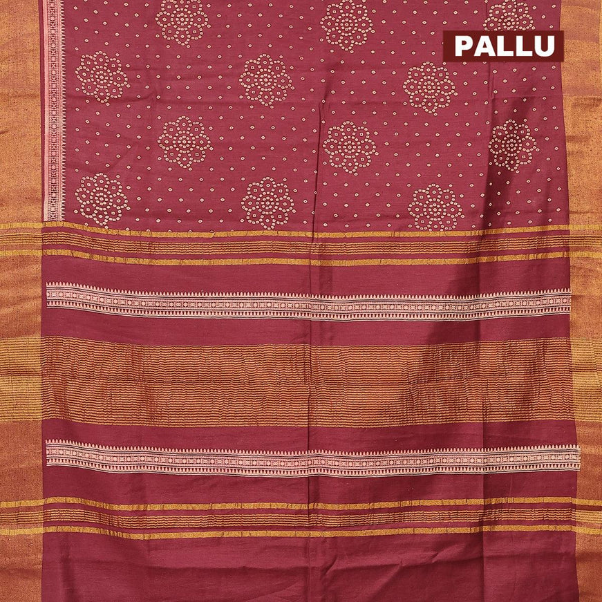 Bhagalpuri saree deep maroon with allover bandhani prints and zari woven border - {{ collection.title }} by Prashanti Sarees