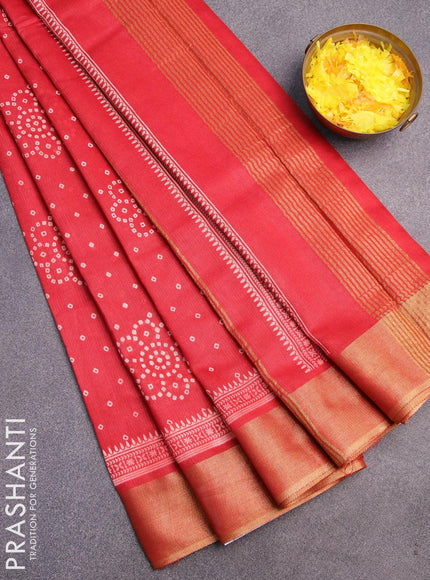 Bhagalpuri saree red with allover bandhani prints and zari woven border - {{ collection.title }} by Prashanti Sarees