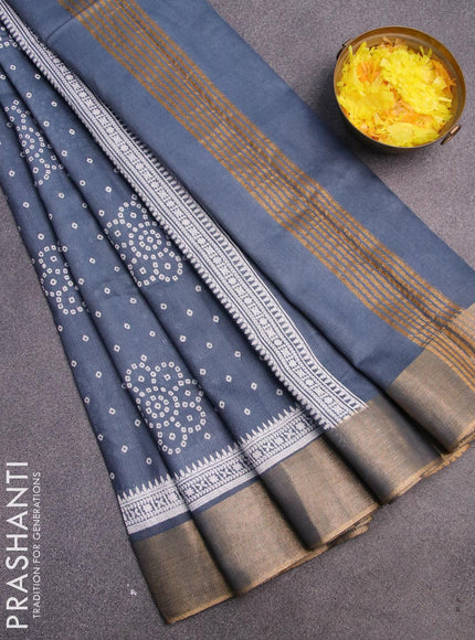 Bhagalpuri saree grey with allover bandhani prints and zari woven border - {{ collection.title }} by Prashanti Sarees