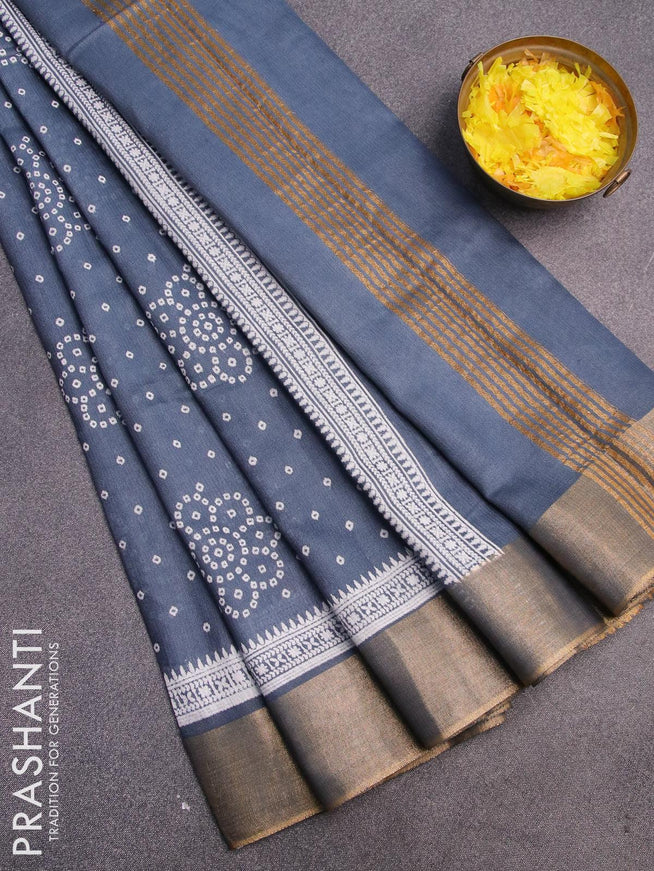 Bhagalpuri saree grey with allover bandhani prints and zari woven border - {{ collection.title }} by Prashanti Sarees