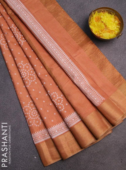 Bhagalpuri saree pale orange shade with allover bandhani prints and zari woven border - {{ collection.title }} by Prashanti Sarees