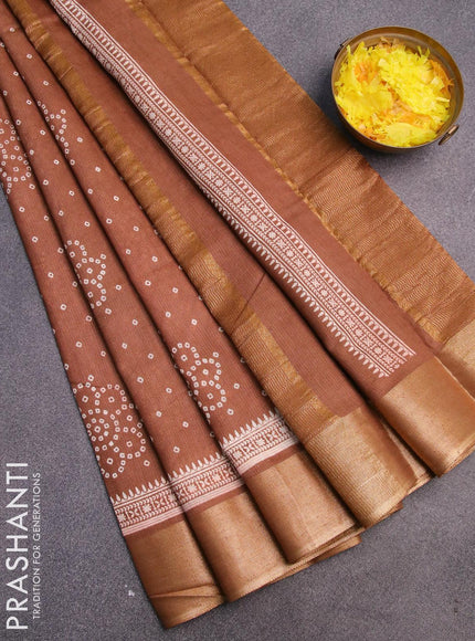 Bhagalpuri saree brown with allover bandhani prints and zari woven border - {{ collection.title }} by Prashanti Sarees