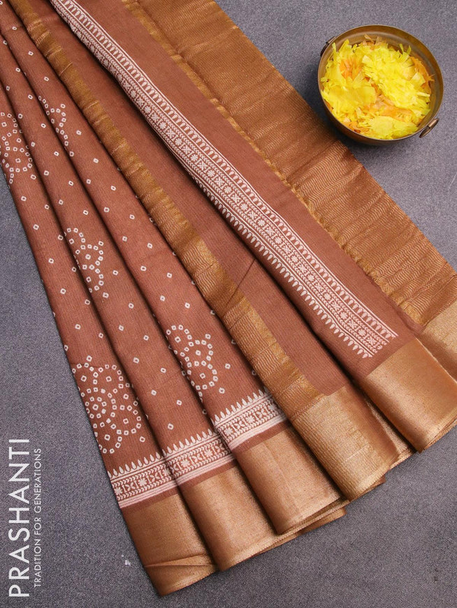 Bhagalpuri saree brown with allover bandhani prints and zari woven border - {{ collection.title }} by Prashanti Sarees