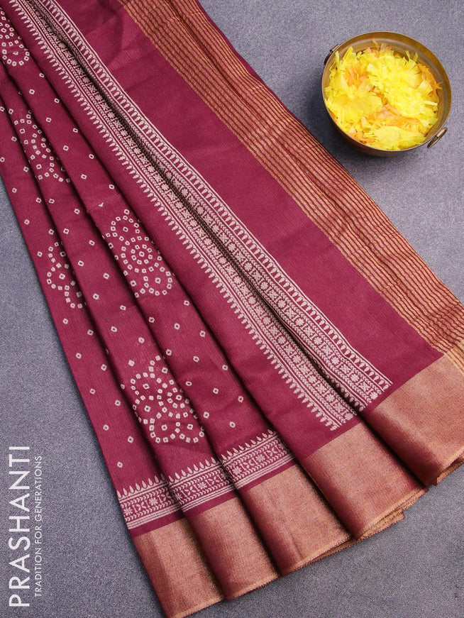 Bhagalpuri saree deep maroon with allover bandhani prints and zari woven border - {{ collection.title }} by Prashanti Sarees