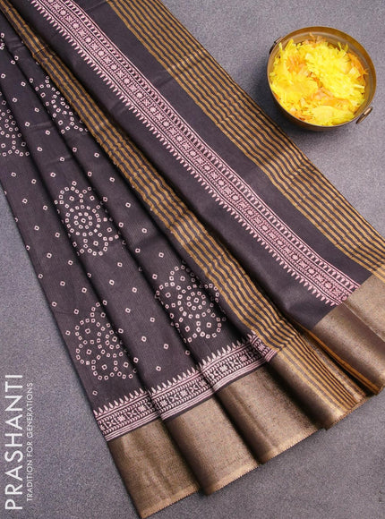 Bhagalpuri saree black with allover bandhani prints and zari woven border - {{ collection.title }} by Prashanti Sarees