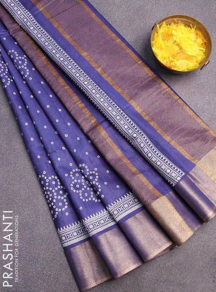 Bhagalpuri saree blue with allover bandhani prints and zari woven border - {{ collection.title }} by Prashanti Sarees