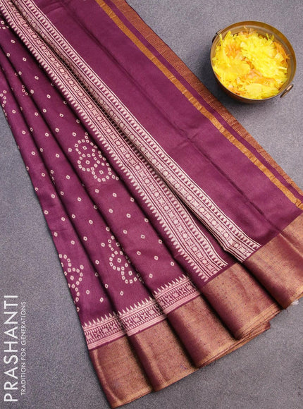 Bhagalpuri saree wine shade with allover bandhani prints and zari woven border - {{ collection.title }} by Prashanti Sarees