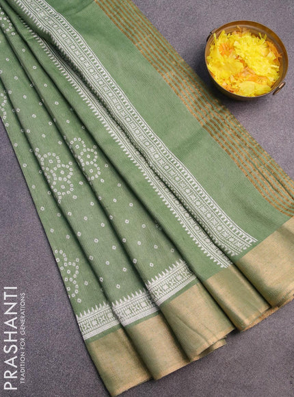 Bhagalpuri saree pastel green with allover bandhani prints and zari woven border - {{ collection.title }} by Prashanti Sarees