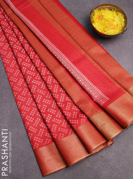 Bhagalpuri saree red with allover bandhani prints and zari woven border - {{ collection.title }} by Prashanti Sarees