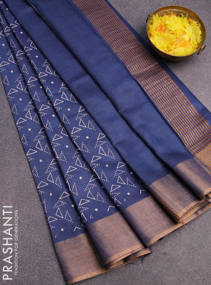 Bhagalpuri saree blue with allover geometric prints and zari woven border - {{ collection.title }} by Prashanti Sarees