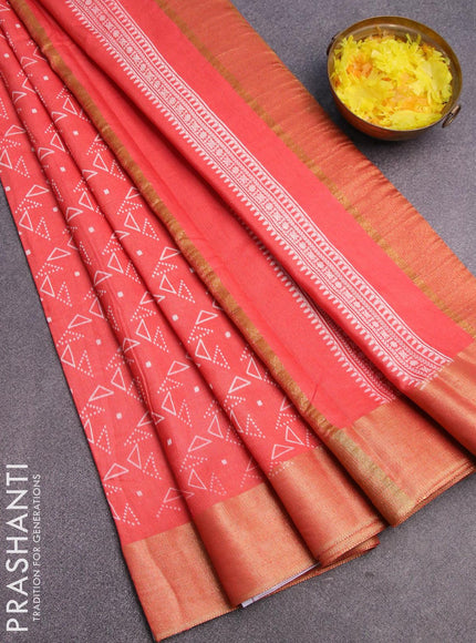 Bhagalpuri saree peach shade with allover geometric prints and zari woven border - {{ collection.title }} by Prashanti Sarees