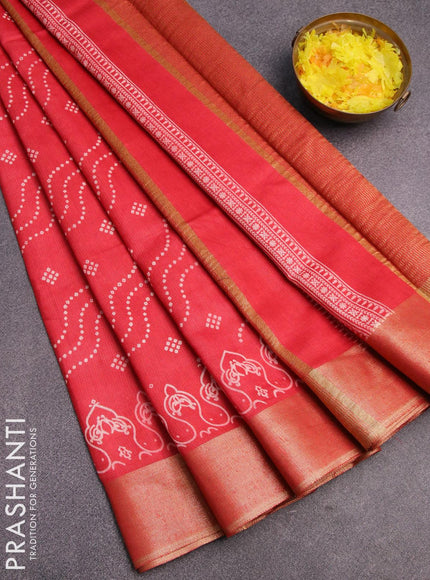 Bhagalpuri saree red with allover bandhani prints and zari woven border - {{ collection.title }} by Prashanti Sarees