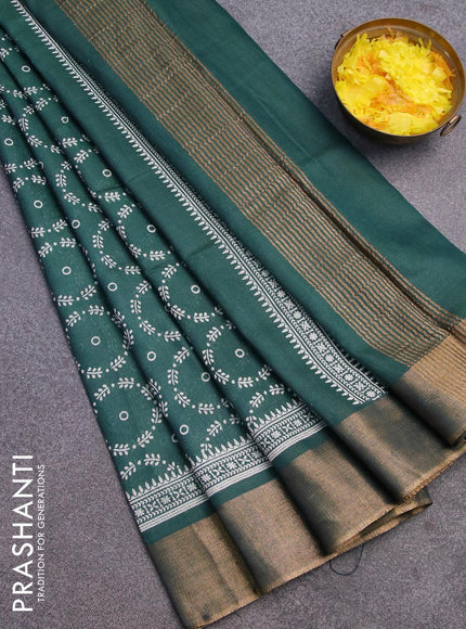 Bhagalpuri saree dark peacock green with allover butta prints and zari woven border - {{ collection.title }} by Prashanti Sarees