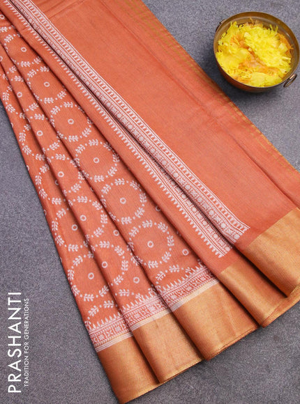 Bhagalpuri saree rust shade with allover butta prints and zari woven border - {{ collection.title }} by Prashanti Sarees