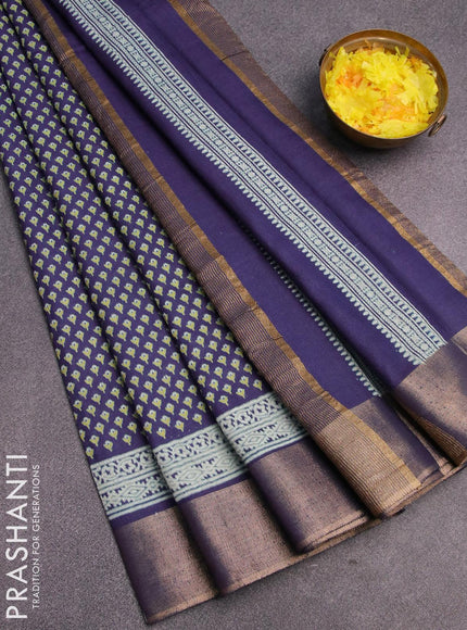 Bhagalpuri saree blue with allover floral butta prints and zari woven border - {{ collection.title }} by Prashanti Sarees