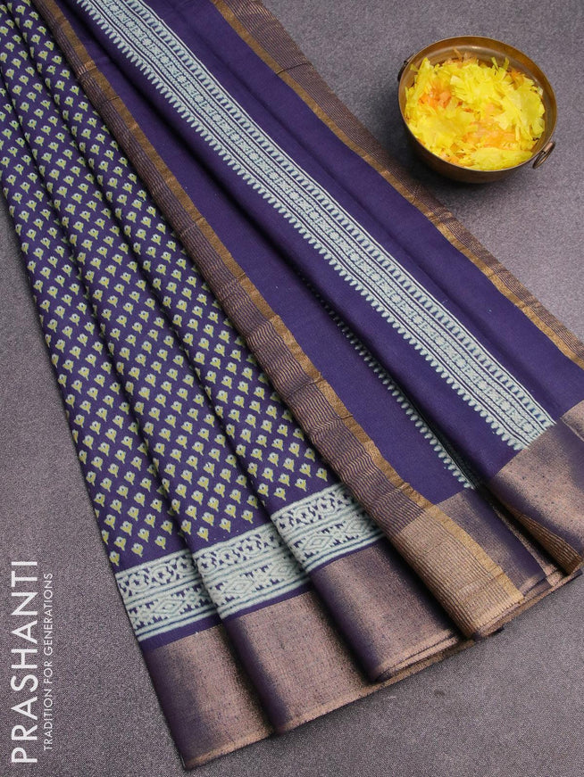 Bhagalpuri saree blue with allover floral butta prints and zari woven border - {{ collection.title }} by Prashanti Sarees