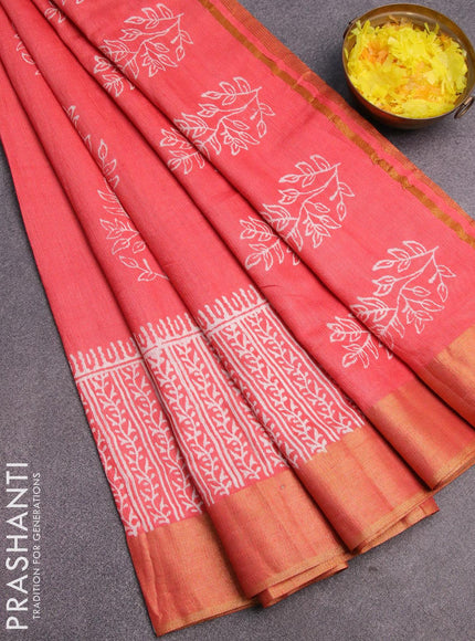 Bhagalpuri saree peach shade with butta prints and zari woven border - {{ collection.title }} by Prashanti Sarees