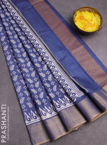 Bhagalpuri saree blue with allover prints and zari woven border - {{ collection.title }} by Prashanti Sarees