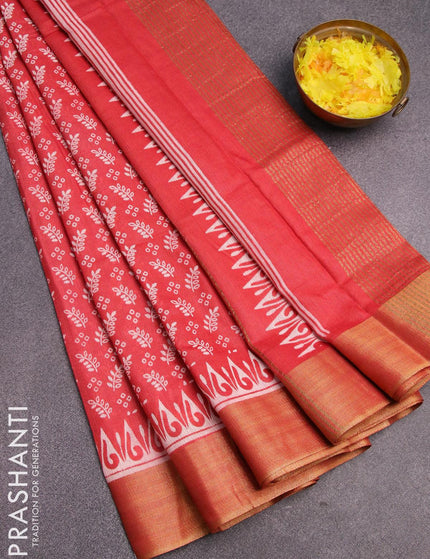 Bhagalpuri saree red with allover prints and zari woven border - {{ collection.title }} by Prashanti Sarees