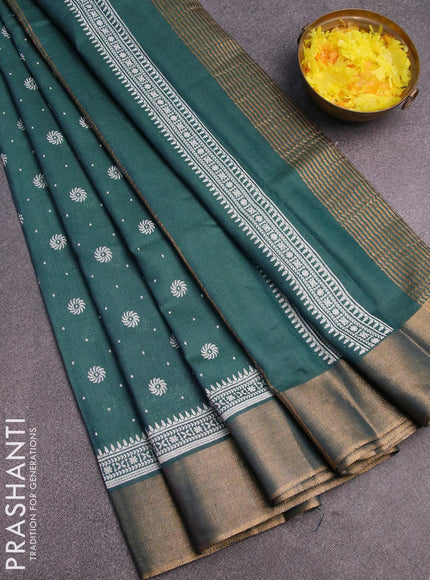 Bhagalpuri saree dark peacock green with allover butta prints and zari woven border - {{ collection.title }} by Prashanti Sarees