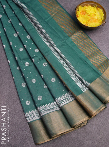 Bhagalpuri saree peacock green shade with allover butta prints and zari woven border - {{ collection.title }} by Prashanti Sarees