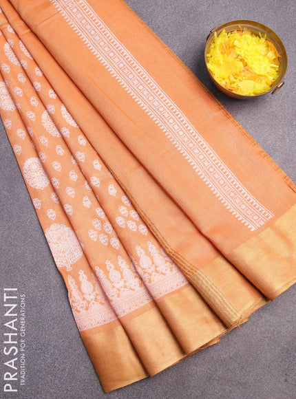 Bhagalpuri saree pale orange with allover butta prints and zari woven border - {{ collection.title }} by Prashanti Sarees