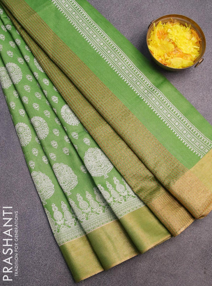 Bhagalpuri saree green with allover butta prints and zari woven border - {{ collection.title }} by Prashanti Sarees