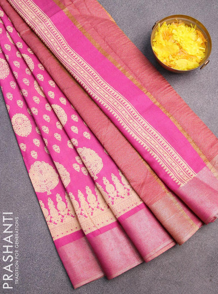 Bhagalpuri saree pink with allover butta prints and zari woven border - {{ collection.title }} by Prashanti Sarees