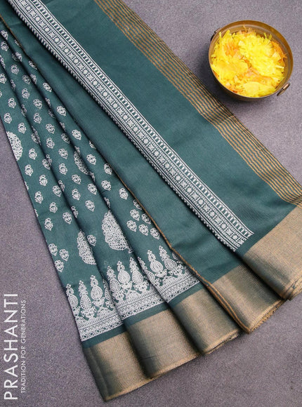 Bhagalpuri saree peacock green shade with allover butta prints and zari woven border - {{ collection.title }} by Prashanti Sarees