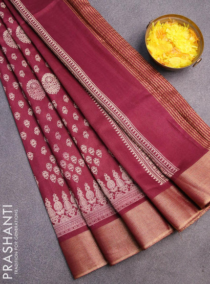 Bhagalpuri saree wine shade with allover butta prints and zari woven border - {{ collection.title }} by Prashanti Sarees