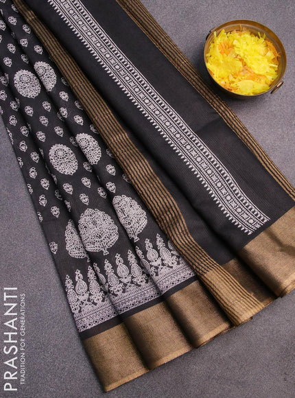 Bhagalpuri saree black with allover butta prints and zari woven border - {{ collection.title }} by Prashanti Sarees