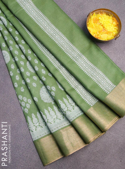 Bhagalpuri saree green with allover butta prints and zari woven border - {{ collection.title }} by Prashanti Sarees