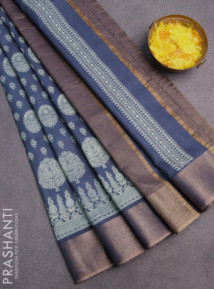 Bhagalpuri saree blue with allover butta prints and zari woven border - {{ collection.title }} by Prashanti Sarees