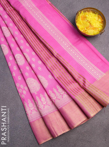 Bhagalpuri saree pink with allover butta prints and zari woven border - {{ collection.title }} by Prashanti Sarees