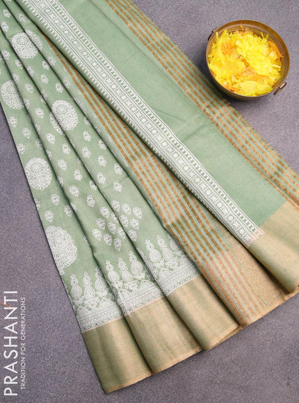 Bhagalpuri saree pastel green with allover butta prints and zari woven border - {{ collection.title }} by Prashanti Sarees