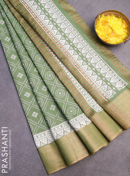 Bhagalpuri saree green with allover geometric prints and zari woven border - {{ collection.title }} by Prashanti Sarees