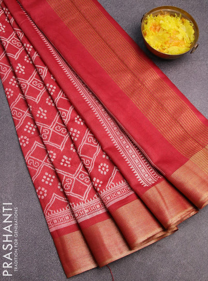 Bhagalpuri saree maroon with allover bandhani prints and zari woven border - {{ collection.title }} by Prashanti Sarees