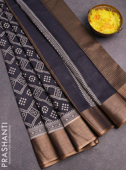 Bhagalpuri saree black with allover bandhani prints and zari woven border - {{ collection.title }} by Prashanti Sarees