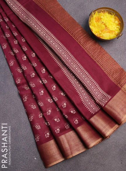 Bhagalpuri saree deep maroon with allover butta prints and zari woven border - {{ collection.title }} by Prashanti Sarees