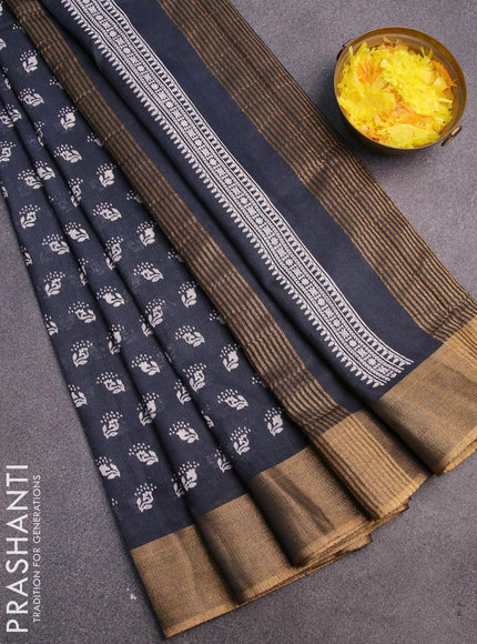 Bhagalpuri saree elephant grey with allover butta prints and zari woven border - {{ collection.title }} by Prashanti Sarees