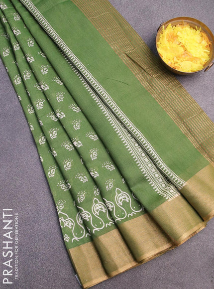 Bhagalpuri saree green with allover butta prints and zari woven border - {{ collection.title }} by Prashanti Sarees