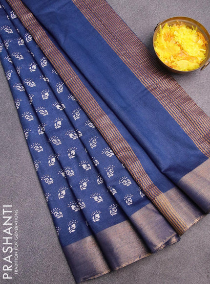 Bhagalpuri saree blue with allover butta prints and zari woven border - {{ collection.title }} by Prashanti Sarees